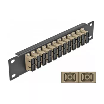 Patch panel de fibra ótica DeLOCK 10 polegadas 12 portas SC duplex bege 1U preto