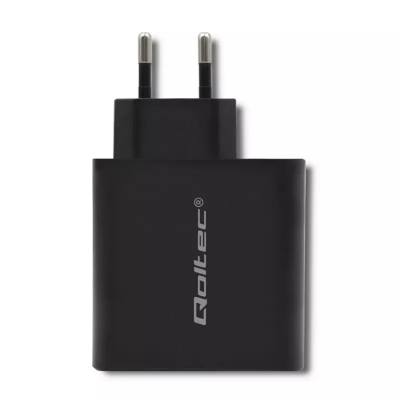 Qoltec 51716 carregador de parede 63 W, USB-C PD + USB QC 3.0, 5-20 V 1,5-3 A, preto