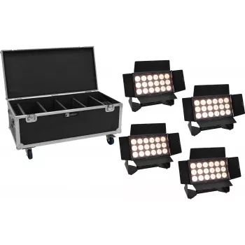 EUROLITE 20001034 Conjunto de projetores LED wash multifunções com 4 pilhas recarregáveis, 18x10W LEDs RGBW