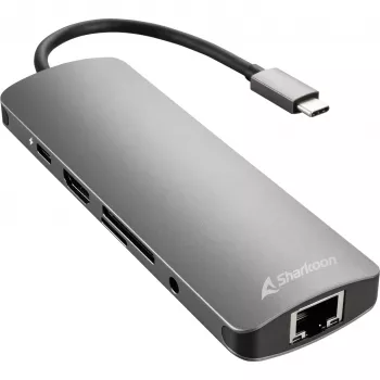 Sharkoon Adaptador Combo USB 3.0 Type C Placas/adaptadores de interface HDMI, RJ-45, USB 3.2 Gen 1 (3.1 Gen 1)