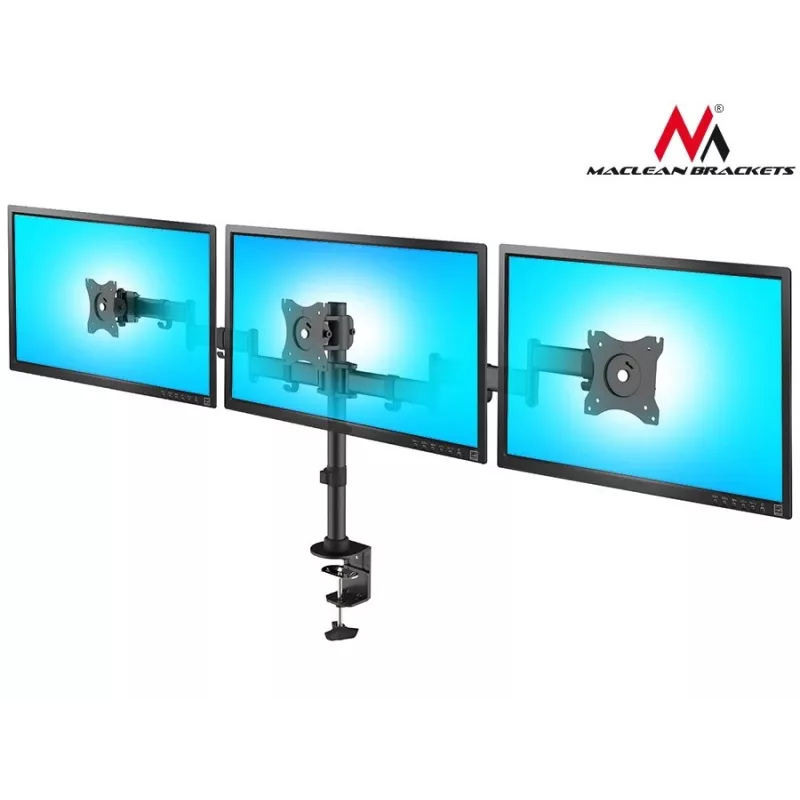 Suporte de mesa para monitor MACLEAN MC-691 para 3 monitores – ajustável em altura e inclinável