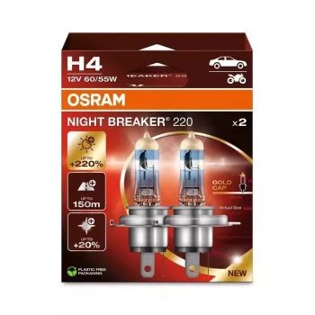 Lâmpada de farol halogénea Osram NIGHT BREAKER 220 H4 — pack duplo, 12V 60/55W
