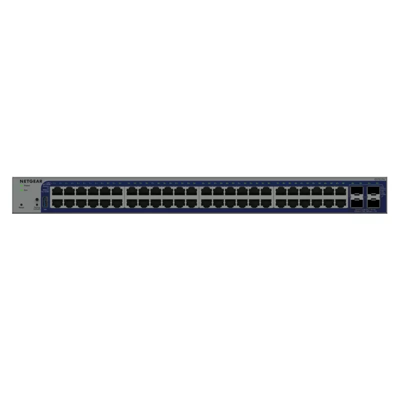Switch Ethernet Gigabit gerido Netgear GS752TX, 48x RJ-45 10/100/1000, suporte 10G, rack 1U, cinzento