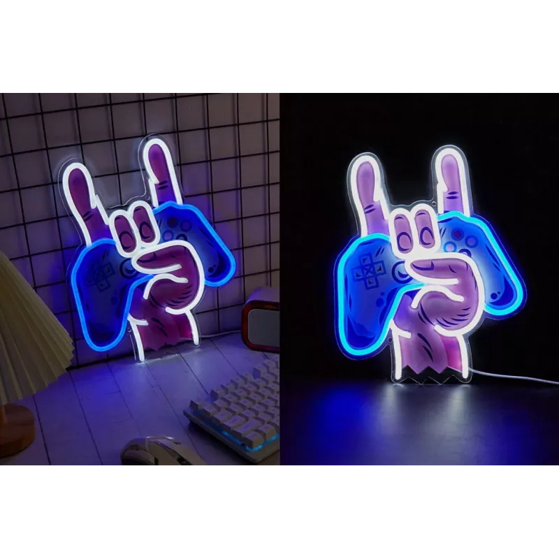 Letreiro de néon MANTA SNL109MT mão com comando de jogos, iluminação LED decorativa para setup de gaming