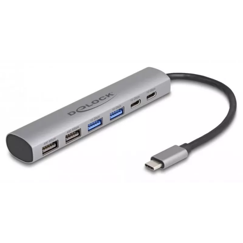 Dock para portátil DeLOCK 64232 com fios USB 3.2 Gen 1 Type-A Type-C Cinzento