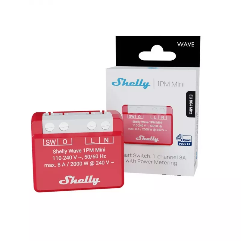 Shelly Wave 1PM Mini LR relé Z-Wave com medição de potência