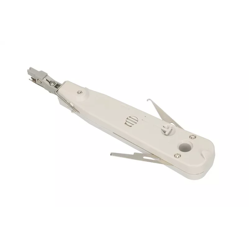 Ferramenta de inserção Krone Extralink NT-T002, lâmina em aço temperado, cabo em plástico, função de bloqueio, cinzento/branco