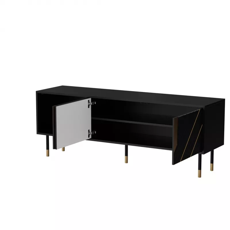 Móvel de TV Cama Meble MOUNTAIN 154x40x55 cm – tampo em aglomerado revestido, preto e dourado