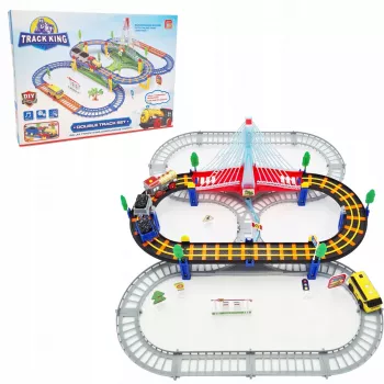 Comboio elétrico Track King Extralink Kids com locomotiva e carro a pilhas