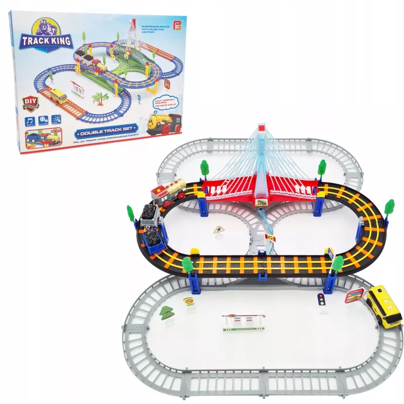 Comboio elétrico Track King Extralink Kids com locomotiva e carro a pilhas