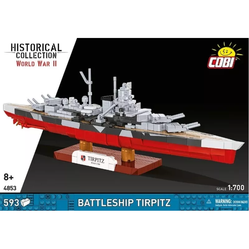 Conjunto de construção Cobi Couraçado Tirpitz modelo com 593 peças, à escala e com características de exposição