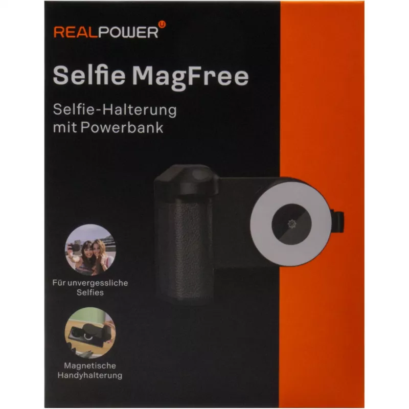 Luz de selfie RealPower Selfie MagFree LED, preto, branco, ABS, PU