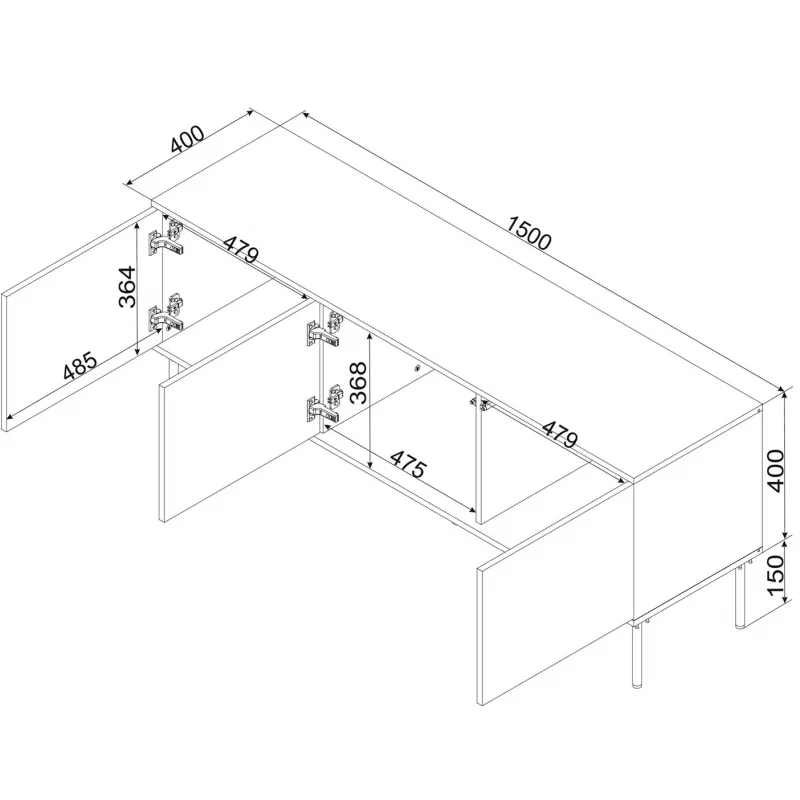 Móvel RTV Cama 3D TRESSE 150x40x55 caxemira mate