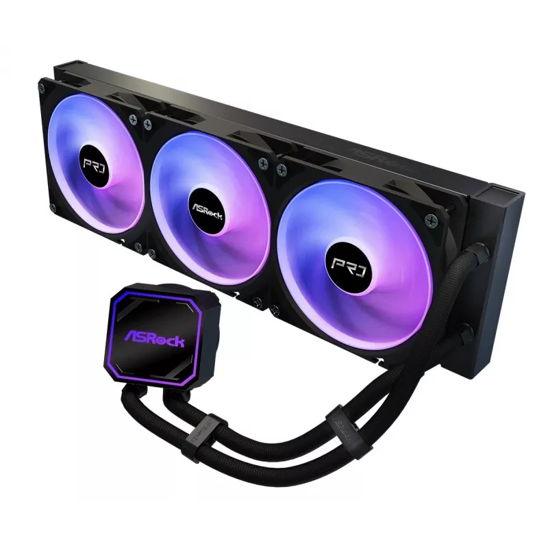 Arrefecedor de CPU ASROCK Pro 360 ARGB preto — modelo ASROCK 90-APRA36-BAAGA6, refrigeração líquida AIO de 360 mm, iluminação ARGB