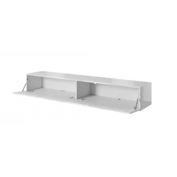 Suporte de TV cama meble SLIDE 200 — 2000×400×300 mm, placa MDF branca brilhante, estrutura branca