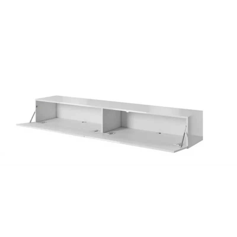 Suporte de TV cama meble SLIDE 200 — 2000×400×300 mm, placa MDF branca brilhante, estrutura branca