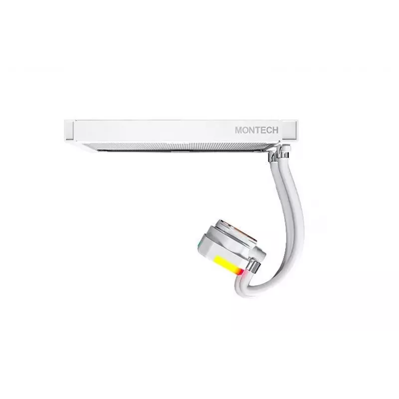 Refrigeração líquida AIO Montech Hyper Flow ARGB 240 mm branco — radiador de 240 mm, iluminação ARGB, acabamento branco