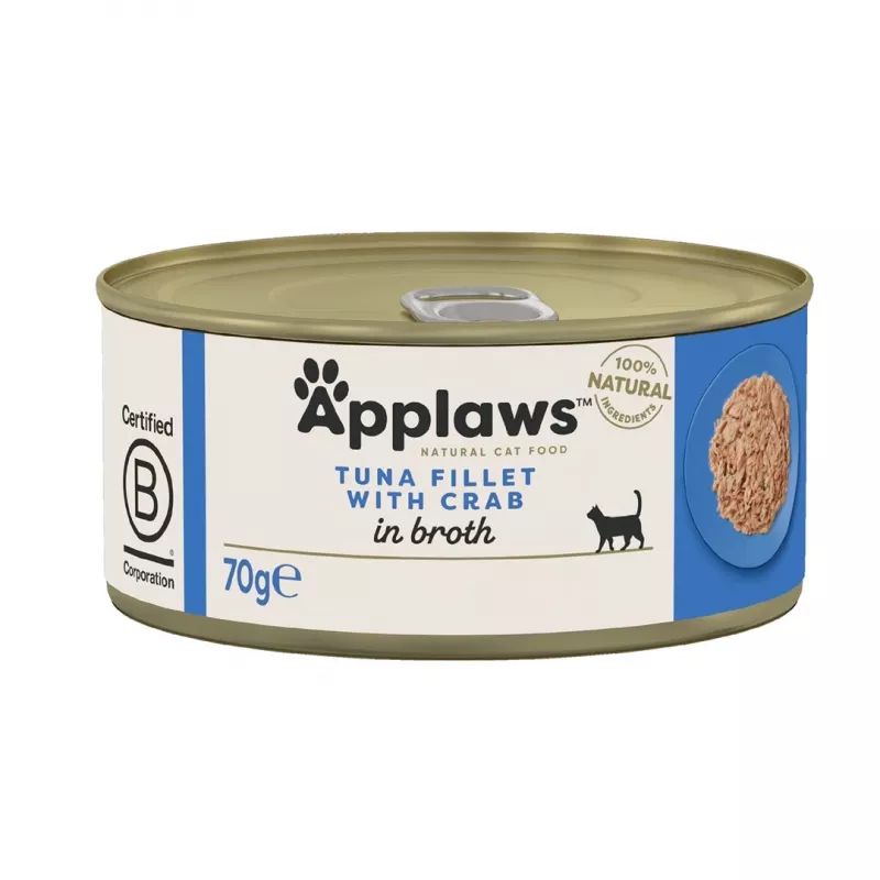 Filete de atum com caranguejo em caldo APPLAWS – comida húmida para gatos – 70g