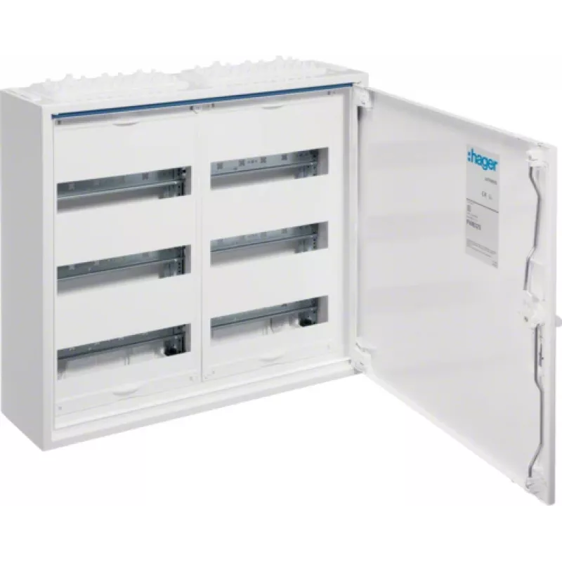 Hager FWB32S. Tipo: bastidor autónomo, cor do produto: branco, grau de proteção internacional (código IP): IP44. Largura: 550 mm, profundidade: 161 mm, altura: 50 mm (FW