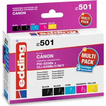 edding tinte EDD-501 2x preto, ciano, magenta, amarelo compatível com Canon PGI-525 BK,