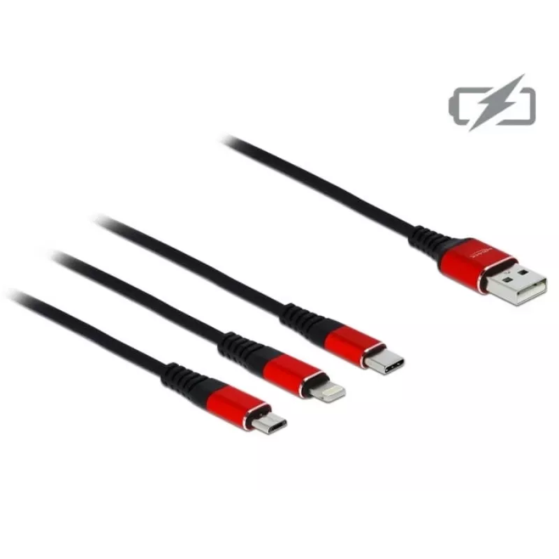 DeLOCK - Cabo apenas para carregamento - Lightning / USB - USB (M) para Micro-USB Type B, Lightning, USB-C (M) - 1,0 m - Blindado - Preto (85892)