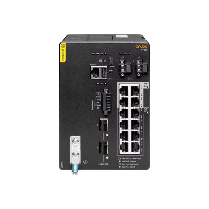 Hewlett Packard Enterprise HPE Aruba 4100i - Switch - 8 x 10/100/1000 (PoE Classe 4) + 4 x 10/100/1000 (PoE Classe 6) + 2 x SFP+ - montagem em calha DIN - PoE Classe 4 / PoE Classe