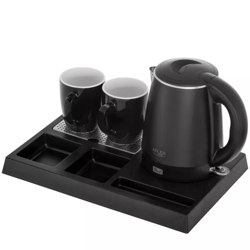 Adler AD 1387 chaleira elétrica de hotel com tabuleiro e chávenas, 1 l, aço inoxidável