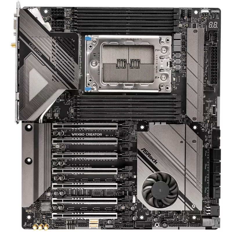 Placa-mãe ASRock WRX80 CREATOR R2.0 — AMD WRX80, Socket sWRX8, E-ATX, 8× DIMM DDR4, 2 TB máx, Wi‑Fi 6E, 10Gb LAN, Áudio 7.1