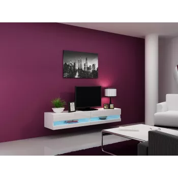 Suporte de TV cama meble VIGO NEW 30/180/40, tampo branco brilhante, aglomerado, 1800×400×300 mm
