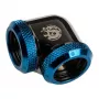 Adaptador Bitspower 90° 16mm AD para 16mm AD Hardtube, preto brilhante/azul