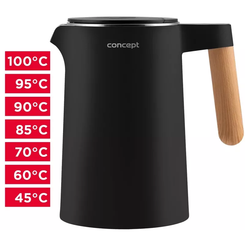 Chaleira elétrica de parede dupla 1,5 L Concept preto RK 3301