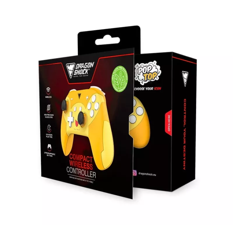 DragonShock PopTop Compact, comando, Nintendo Switch, botão Voltar, D-Pad, botão Home, botão Reset, sem fios, Bluetooth, USB Type-C