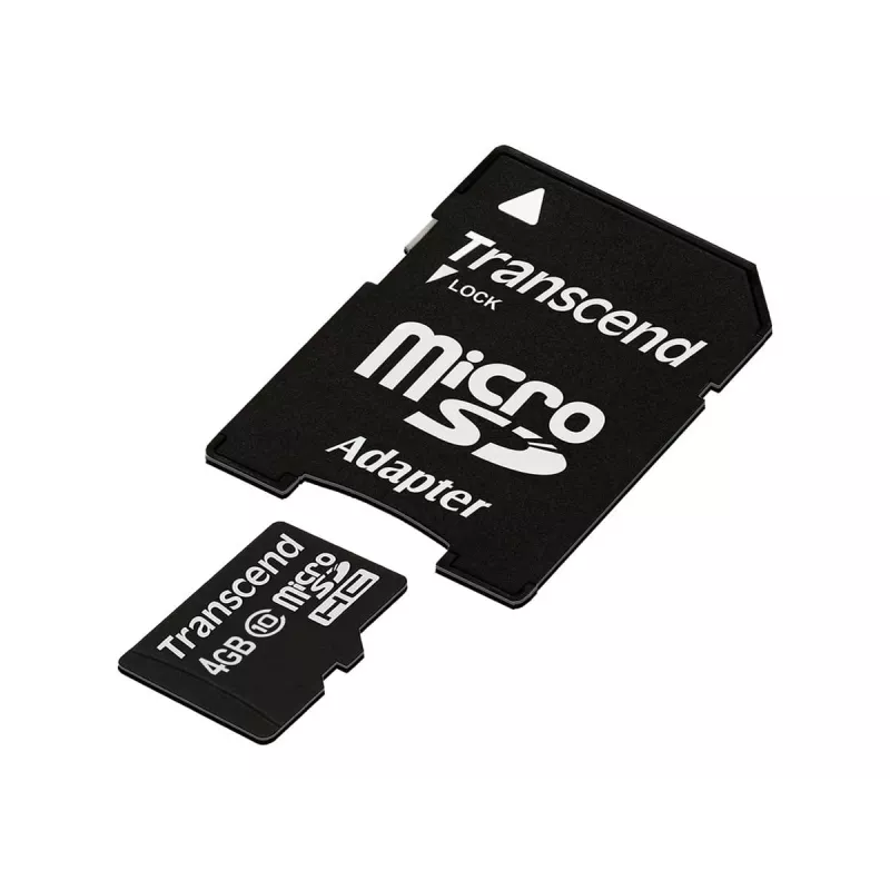 Cartão de memória flash Transcend 4GB MicroSDHC Class 10 com adaptador