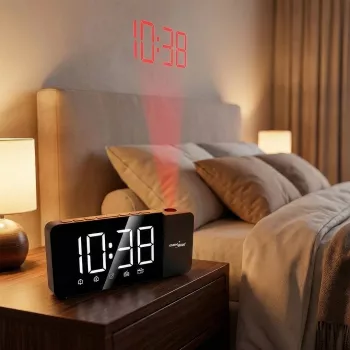 Rádio-relógio LED digital GreenBlue GB172 com sintonizador FM, projetor, termómetro, alimentação USB 5V e CR2032