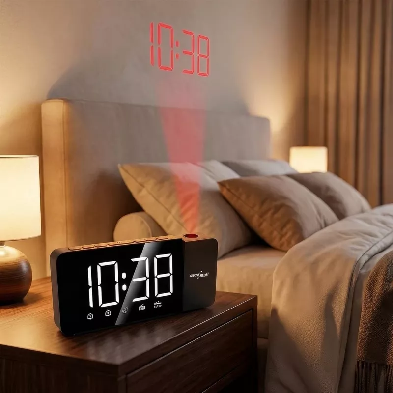 Rádio-relógio LED digital GreenBlue GB172 com sintonizador FM, projetor, termómetro, alimentação USB 5V e CR2032