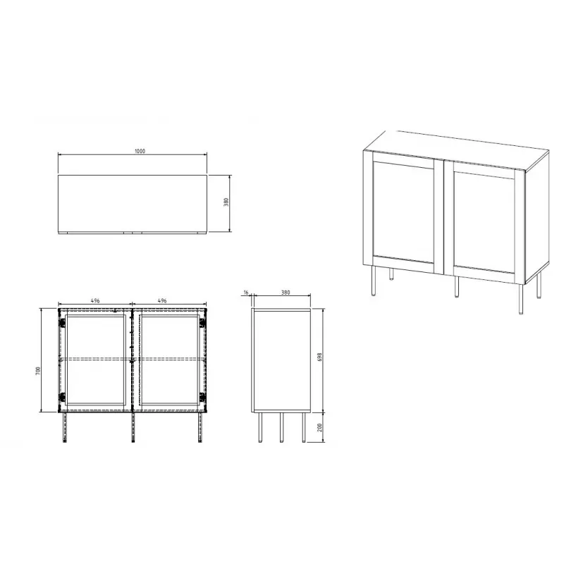 Cómoda JUTA 2D 100x39.5x90 preto + linóleo calabria