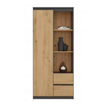 Estante de livros Top e Shop RS-80 BILY, estrutura antracite, porta carvalho Artisan, 7 prateleiras, 2 gavetas, 1800×800×350 mm