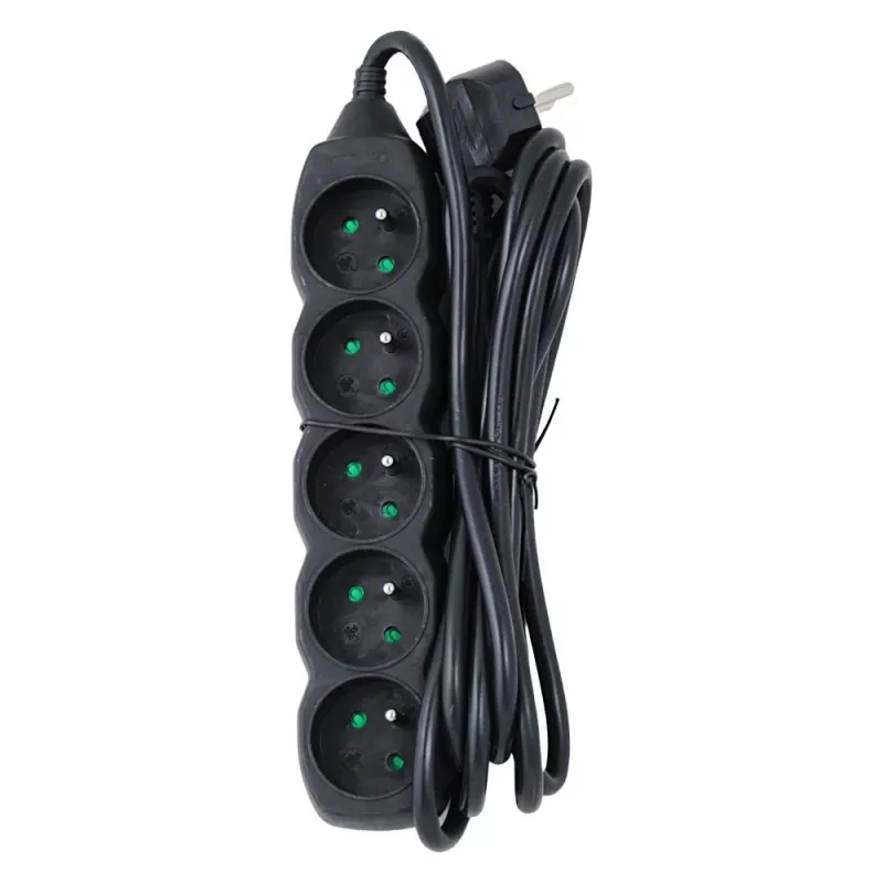 Extensão elétrica ESPERANZA ELK208K — 5 tomadas, cabo de 3 m, preta
