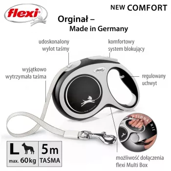 Trella retrátil Flexi New COMFORT 8 m preta, cinzenta para cão