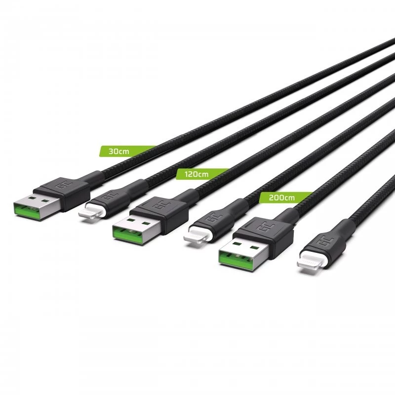 Conjunto de cabos Lightning Green Cell KABGCSET04 30cm 120cm 200cm