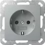 Tomada SCHUKO Gira System 55 F Alu modelo 418826 — tomada de embutir com condutor de proteção, compatível com molduras System 55