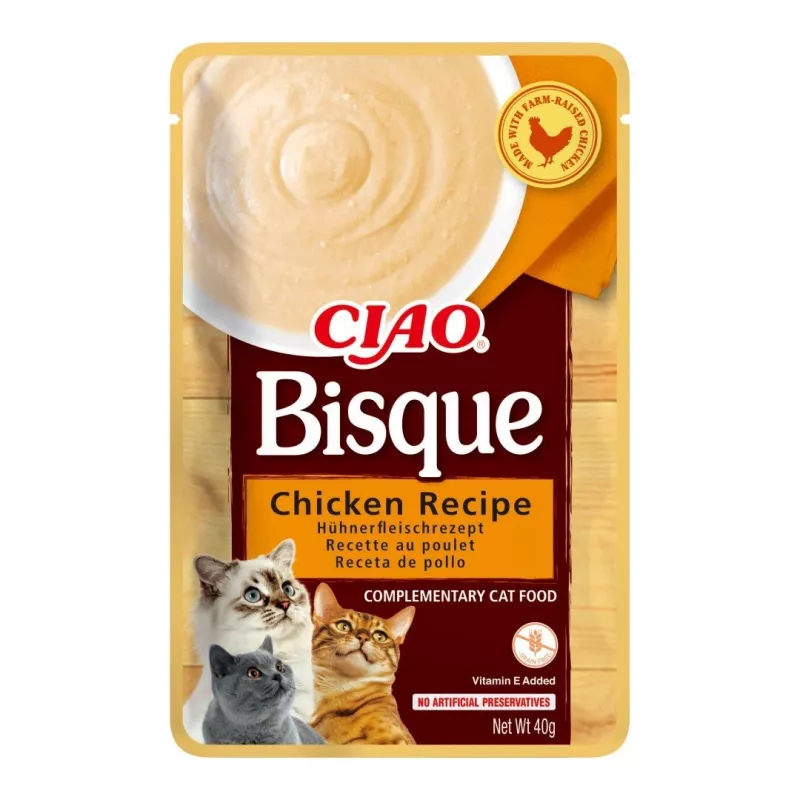 Saquetas de comida húmida para gatos INABA Ciao Bisque — sortido: frango, vaca, peixe; 24 × 40 g
