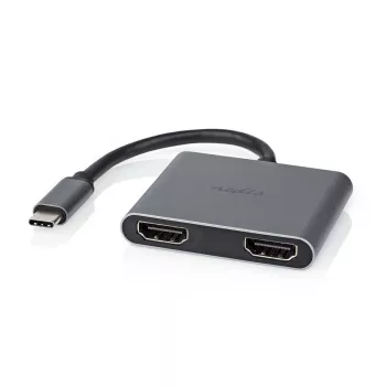 Adaptador USB-C™ Nedis USB 3.2 Gen 1 | ficha USB-C™ | 2x HDMI™ | | 4K@30Hz | 0,10 m | Redondo | niquelado | PVC | Preto | Caixa (CCGB64670BK01)