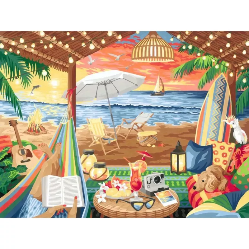 Conjunto de pintura e puzzle Ravensburger Cozy Cabana 23911 – conjunto de atividade de pintura e puzzle
