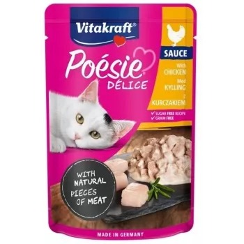 Comida húmida para gatos Vitakraft Poésie Delice frango 85 g saco, gatos adultos, 84% humidade, 8% proteína