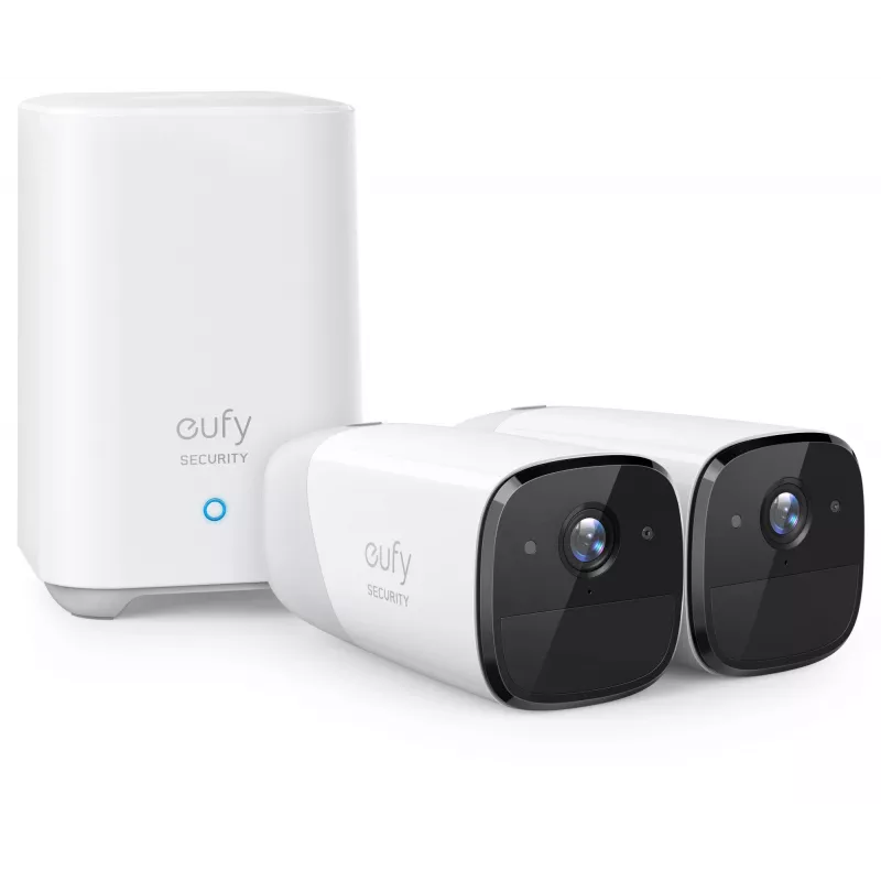 Eufy Security, sistema de câmaras de vigilância sem fios eufyCam 2 Pro para casa, 365 dias de autonomia da bateria, compatibilidade com HomeKit, resolução 2K, resistente às condições atmosféricas IP67, visão noturna, conjunto de 2 câmaras, sem mensalidades