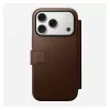 Capa de pele tipo carteira para telemóvel Nomad Modern Leather Folio para iPhone 17 Pro – castanha, compatível com 6,3 polegadas (16 cm), 4 compartimentos para cartões