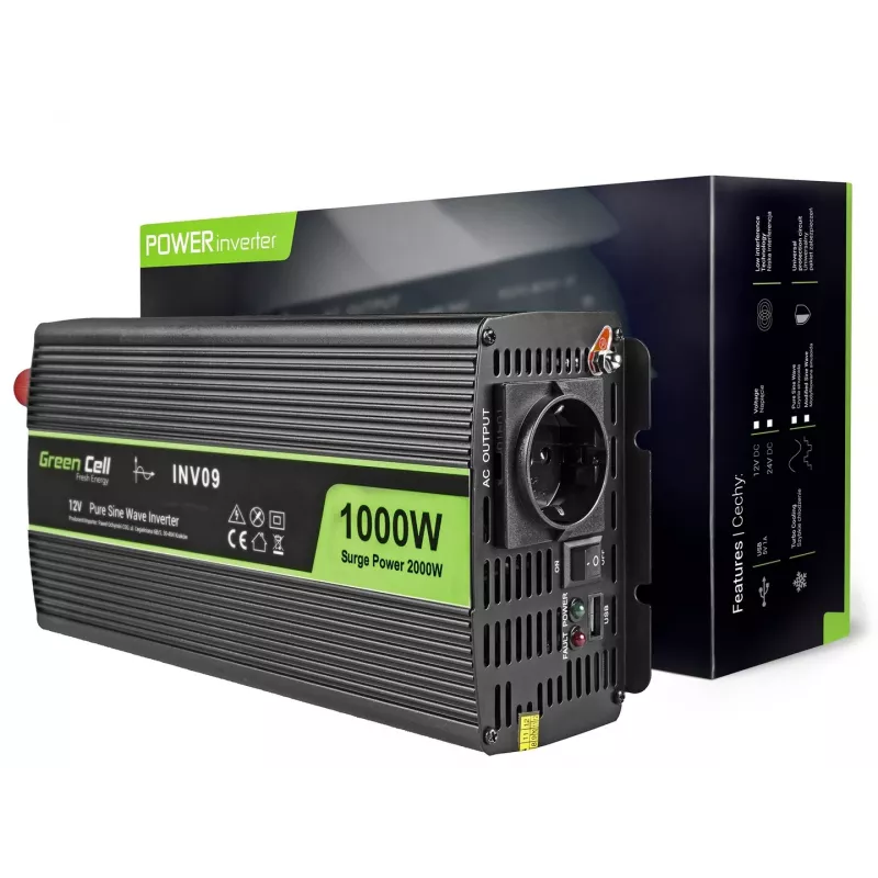 Conversor de tensão Green Cell INV09 para automóvel 1000 W preto