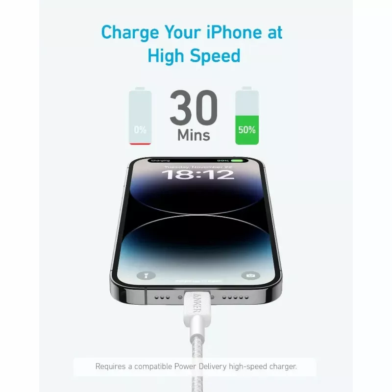 Cabo Anker 322 0,9 m Lightning para USB-C 30 W