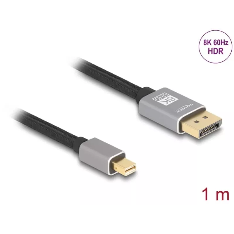 DeLOCK Cabo Mini DisplayPort para DisplayPort 8K 60 Hz 1 m cinzento metal sem bloqueio